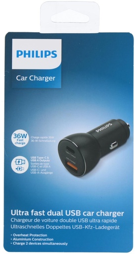 [489522912164] PHILIPS Car Charger 30W USB-A and USB-C