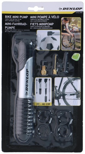 [871125210218] DUNLOP Bicycle Mini Pump With Brackets And Adaptors
