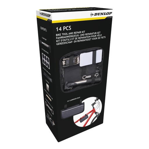 [871125235122] DUNLOP Bicycle Tool Set 14-Piece with 100PSI Pump