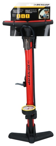 [871125257377] DUNLOP Bicycle Floor Pump with Gauge and 3 Adapters