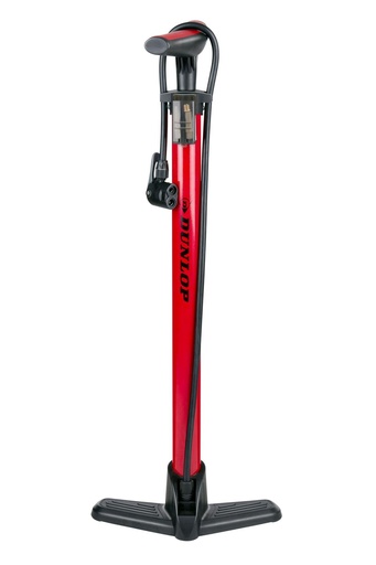 [871125257379] DUNLOP Bicycle Floor Pump with 3 Adapters 75cm Hose