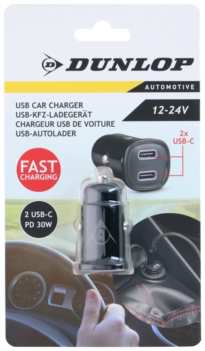 [871125230459] DUNLOP Car Charger 12-24V USB C+C PD30W
