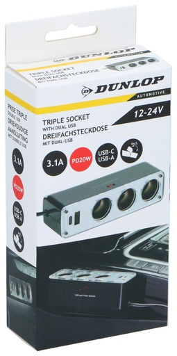 [871125243007] DUNLOP Triple Socket with Dual USB