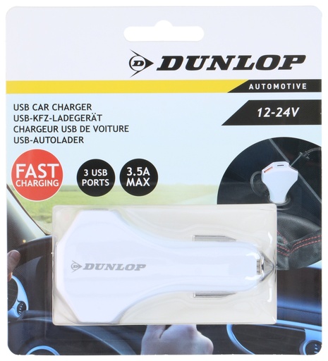 [871125226074] DUNLOP USB Car Charger 3-in-1 Quick Charge
