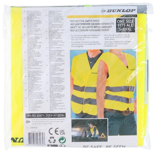 [871125208265] DUNLOP Safety Vest Yellow With Reflective Stripes