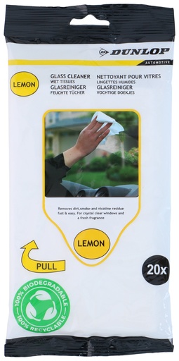 [871125223312] DUNLOP Glass Cleaner Wipes Lemon 17.5x19cm