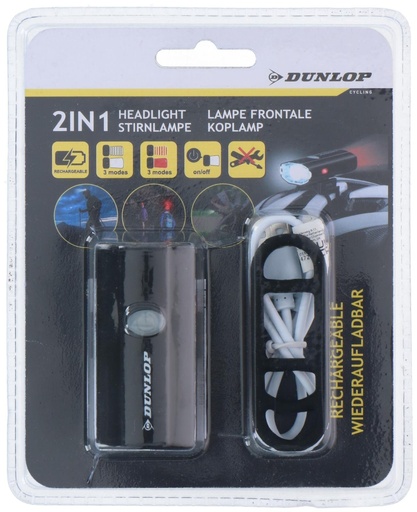 [871125247284] DUNLOP Bicycle Helmet Headlight 2in1 800mAh Rechargeable