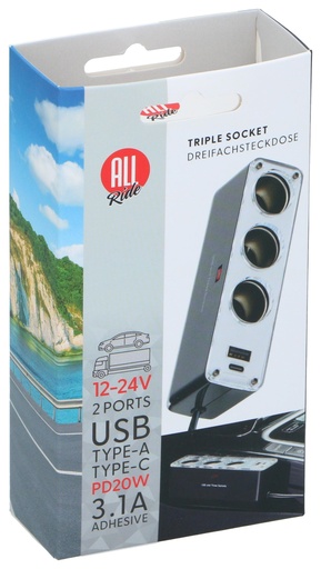 [871125243025] ALL RIDE USB Charger Dual 12/24V With Triple Socket