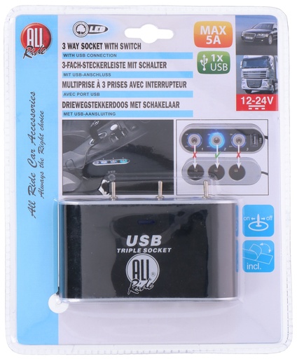 [871125272690] ALL RIDE USB Charger 12/24V 5A with Triple Socket