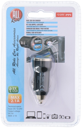 [871125273047] ALL RIDE USB Dual Car Charger 12-24V 2.1A