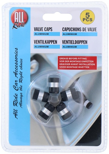 [871125238010] ALL RIDE Black/Silver Valve Caps Car