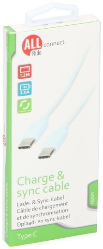 [871125217220] ALL RIDE USB C to USB C Charging Cable 120cm White