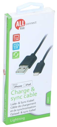 [871125216485] ALL RIDE USB Lightning Cable 2.1A 1m