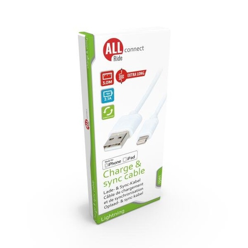 [871125216497] ALL RIDE USB Lightning Cable 2.1A 3m