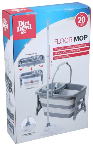[871125243956] DIRT DEVIL Floor Mop with Foldable Bucket 20L