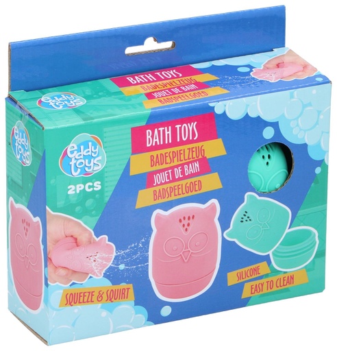 [871125230602] EDDY TOYS Squeeze & Squirt Bath Toys Owl and Bear