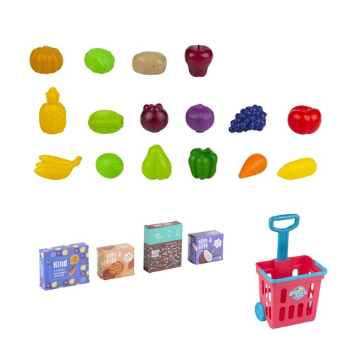 [871125200301] EDDY TOYS Toy Shopping Cart Food Playset