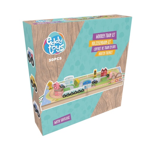 [871125246559] EDDY TOYS Wooden Train Set With Suitcase