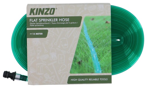 [871125230467] KINZO Flat Sprinkler Hose 15m with Snap-In Connector
