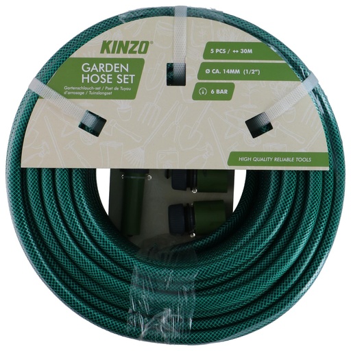[871125227107] KINZO Garden Hose 30m Ø14mm with Spray Nozzle