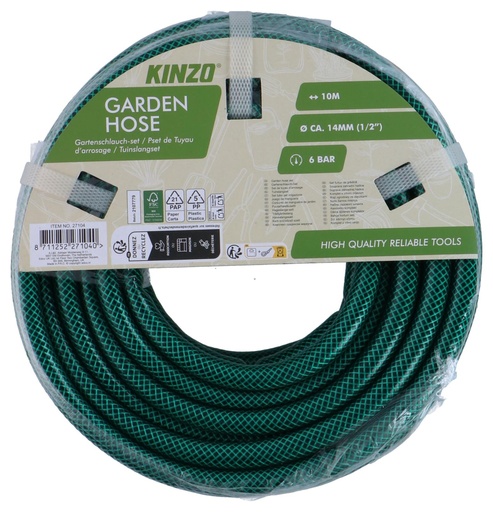 [871125227104] KINZO Garden Hose Ø14mm 10m 6bar 3-Layer