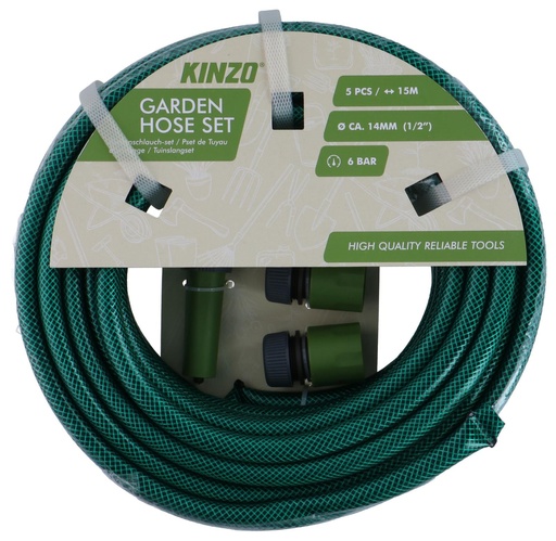 [871125227106] KINZO Garden Hose Ø14mm 15m With Nozzle