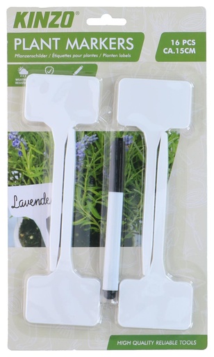 [871125230476] KINZO Plant Labels with Marker 14.8x5.7cm