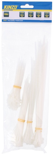 [871125222577] KINZO Cable Ties 4 Sizes White