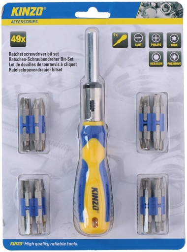 [871125217800] KINZO Ratchet Screwdriver Bit Set 49 Pieces