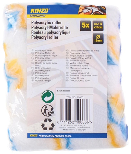 [871125210003] KINZO Polyacrylic Paint Roller 1.5x10cm Yellow/Blue