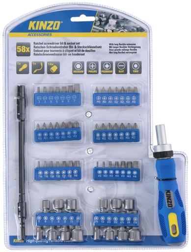 [871125217797] KINZO Ratchet Screwdriver With Bit And Socket Set