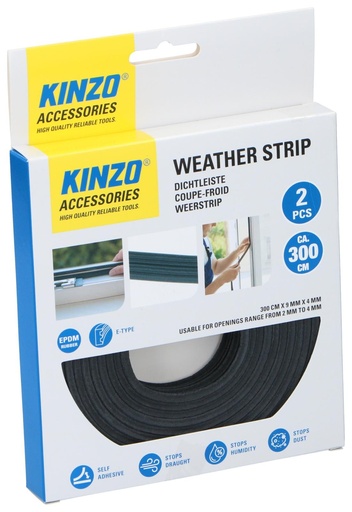 [871125249885] KINZO Weather Strip E-shape Black 3m