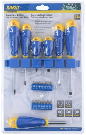 [871125216618] KINZO Screwdriver and Bit Set