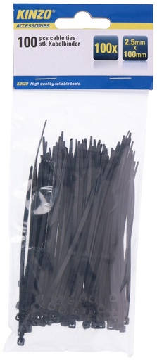 [871125272104] KINZO Cable Tie 2.5x100mm Black