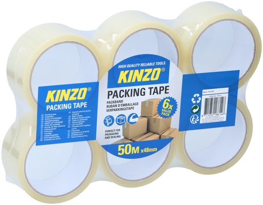 [871125218614] KINZO Packing Tape 48mm x 50m Transparent 6-Pack
