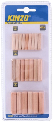 [871125254412] KINZO Wooden Dowels 18x6mm, 14x8mm, 12x10mm