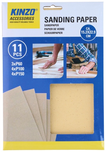 [871125279754] KINZO Sanding Paper 15.2x22.9cm P60/P100/P150