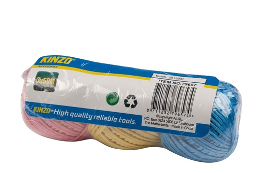 [871125279657] KINZO Rope 2mm 3x50m red yellow blue
