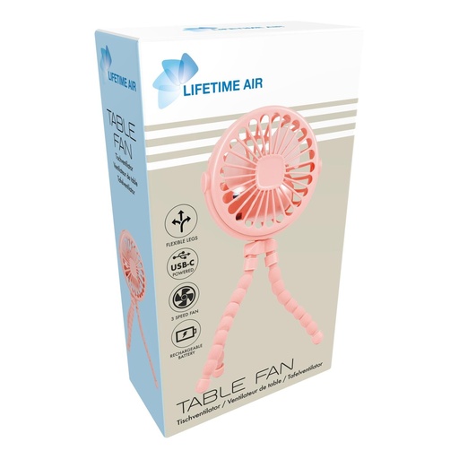 [871125243645] LIFETIME Mini Table Fan USB 500mAh Pink