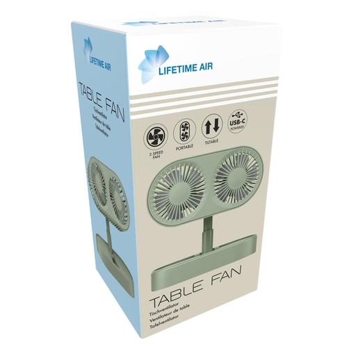 [871125243642] LIFETIME Table Fan USB 1200mAh Green