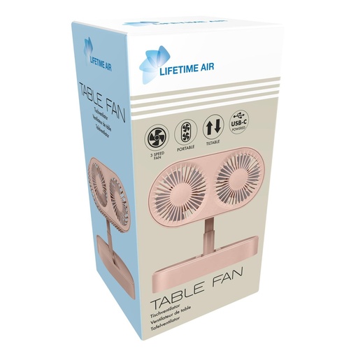 [871125243641] LIFETIME Table Fan USB 1200mAh Pink