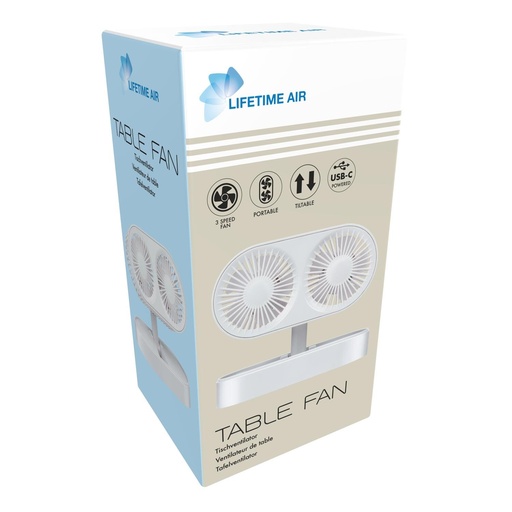 [871125243643] LIFETIME Table Fan USB 1200mAh White