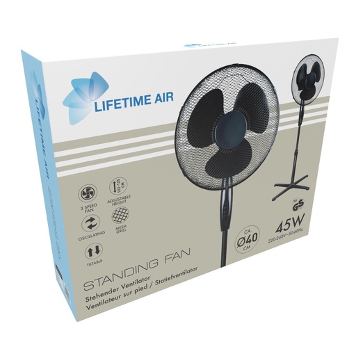[871125250395] LIFETIME Standing Fan 45W 230V 40cm Black