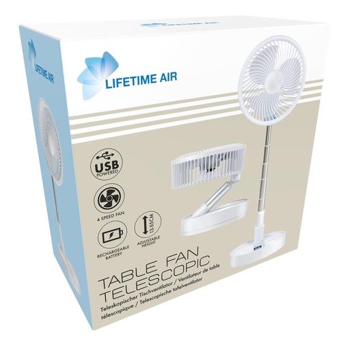 [871125243623] LIFETIME Table Fan Telescopic Rechargeable 2400mAh