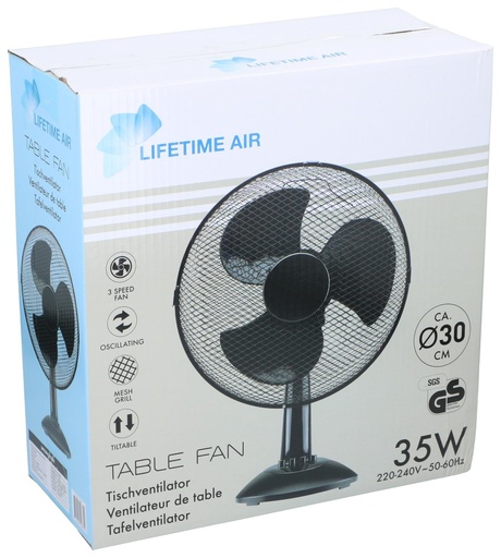 [871125250385] LIFETIME Table Fan 230V 30cm 35W Black