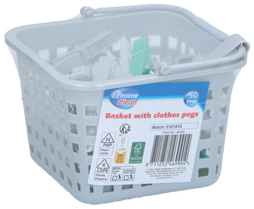 [871125246990] LIFETIME Laundry Basket with Cloth Pegs Set
