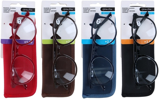 [871125258791] LIFETIME Round Reading Glasses With Protective Pouch