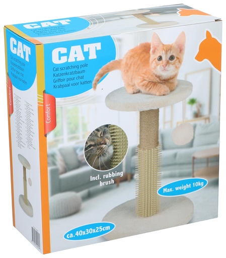 [871125244056] PET COMFORT Cat Scratching Pole Beige with Rubbing Brush 40cm
