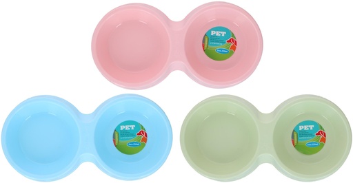 [871125249695] PET TREATMENT Double Pet Bowl 27.6x14.3x5.2cm