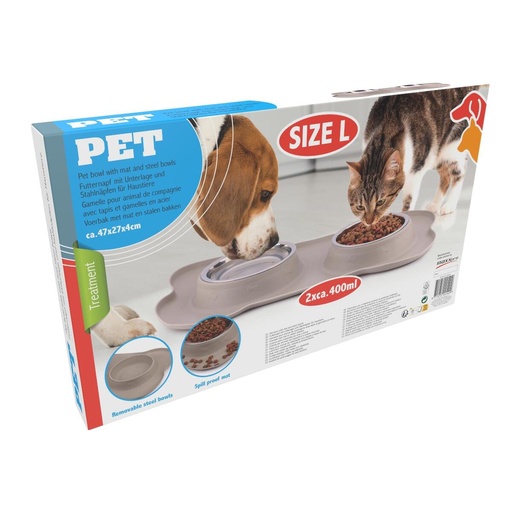 [871125224540] PET TREATMENT Dog Bowl Duo With Floor Mat L